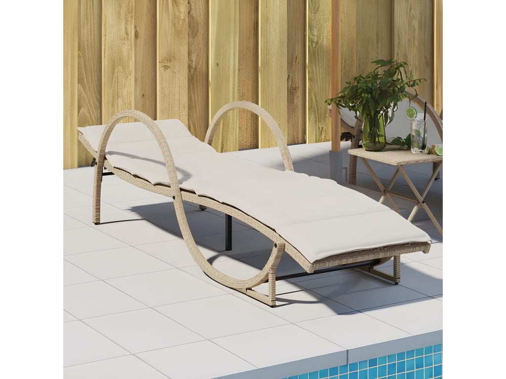 Chaise longue en résine tressée beige, 60 x 199 x 42 cm