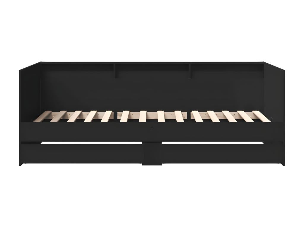 Lit en bois d'ingénierie noir, 75 x 190 cm