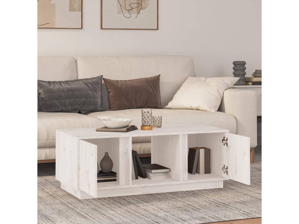 Table basse en bois massif blanc, 110 x 50 x 40 cm