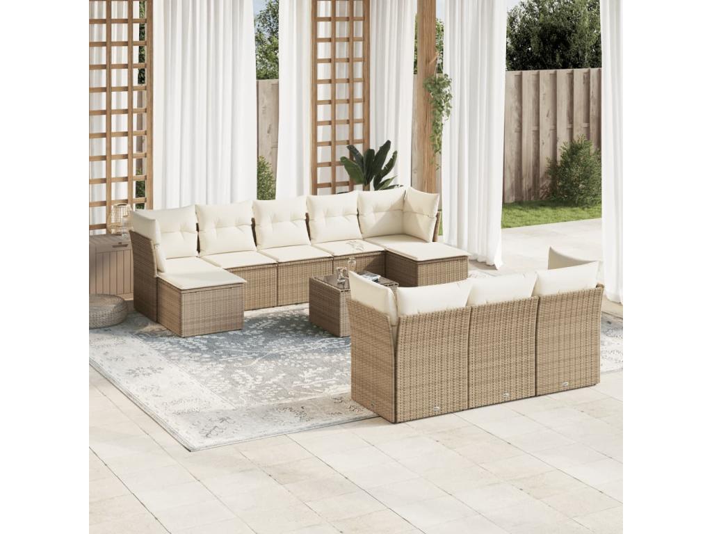 Ensemble de mobilier de jardin en résine tressée beige - dlz1766568134519