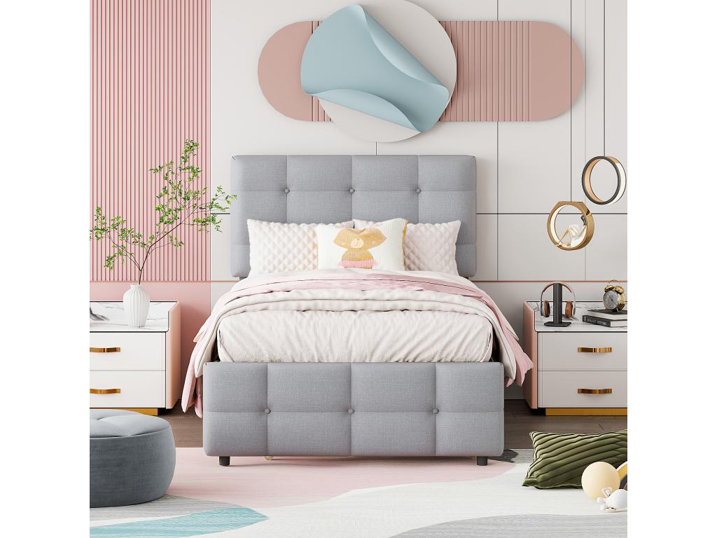 Lit en tissu gris, 90 x 190 cm