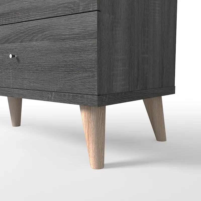 Commode DH BASIC style moderne du milieu du siècle, gris vieilli, 119 cm de large, 6 tiroirs avec poignées, par Denhour