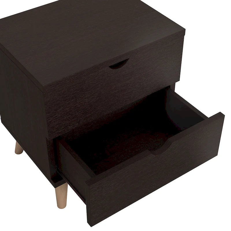 Table de chevet DH BASIC Mid-Century Modern Cappuccino à 2 tiroirs par Denhour