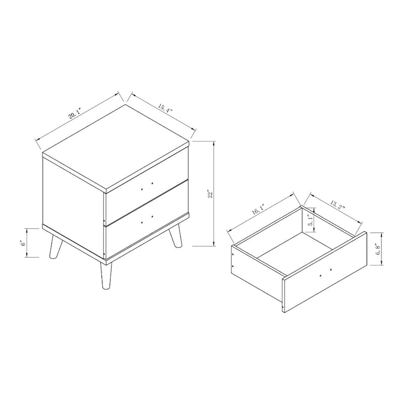 Table de chevet DH BASIC Mid-Century Modern Cappuccino à 2 tiroirs par Denhour