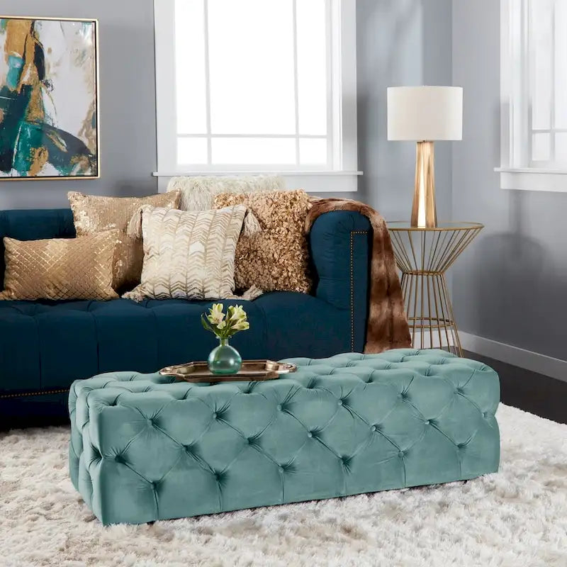 Banc ottoman capitonné en velours Piper Glam de Christopher Knight Home