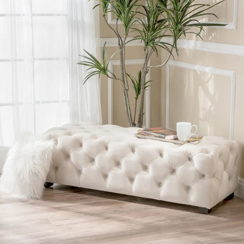 Banc ottoman capitonné en velours Piper Glam de Christopher Knight Home