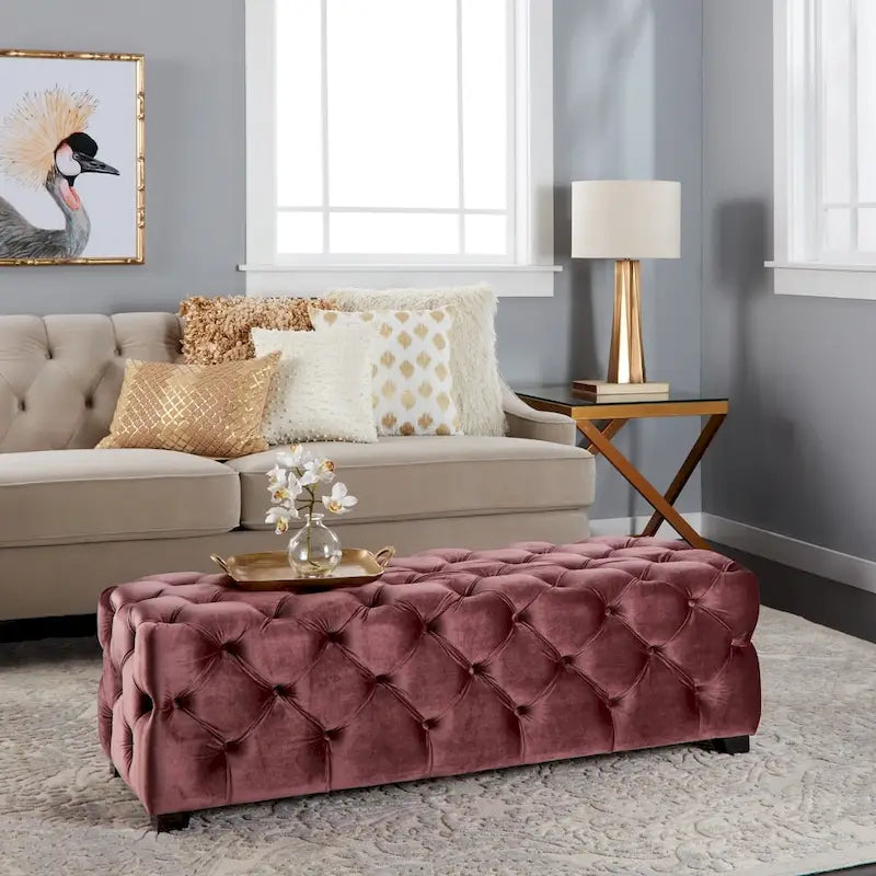 Banc ottoman capitonné en velours Piper Glam de Christopher Knight Home