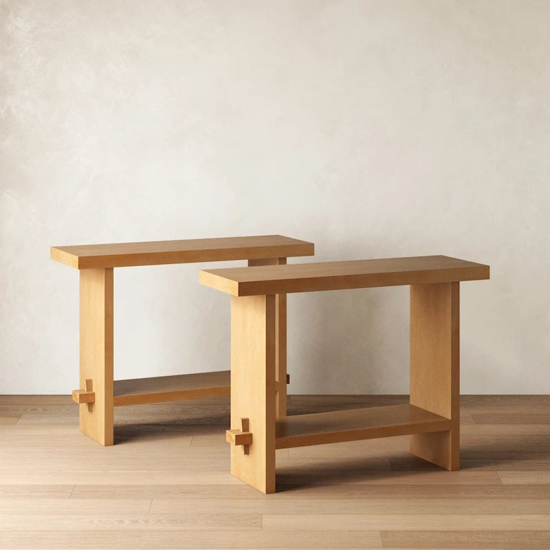 Console à deux niveaux Nathan James Virgo Farmhouse, finition bois brossé