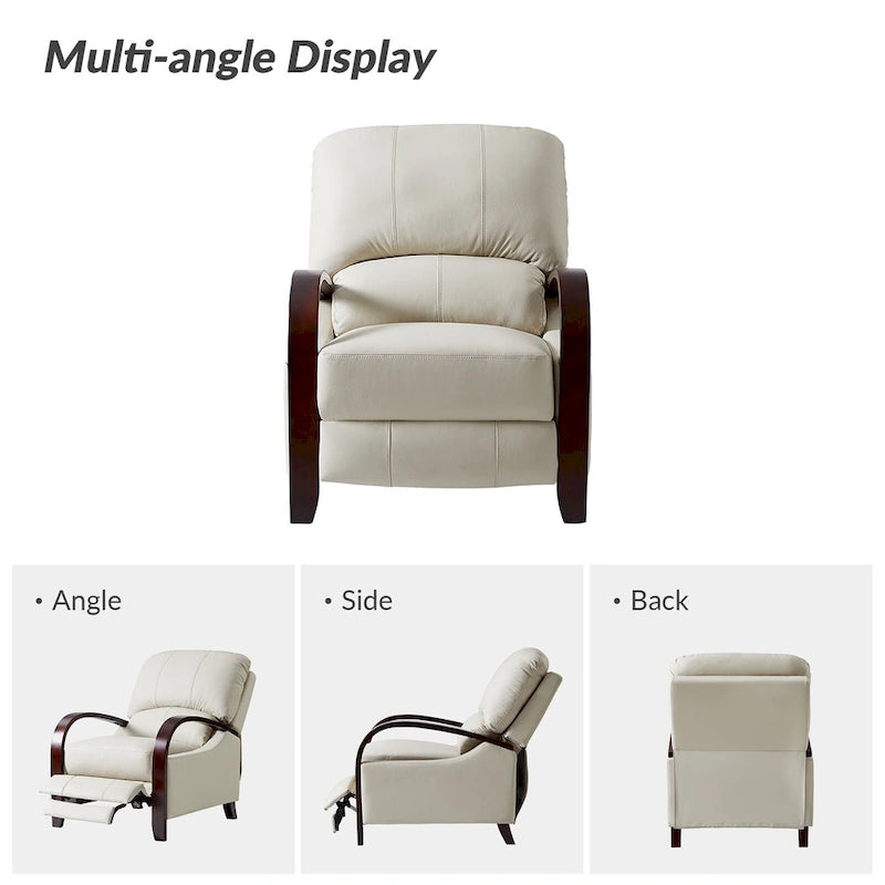 Fauteuil inclinable manuel Alex style moderne du milieu du siècle, en cuir véritable avec accoudoirs incurvés en bois, lot de 2