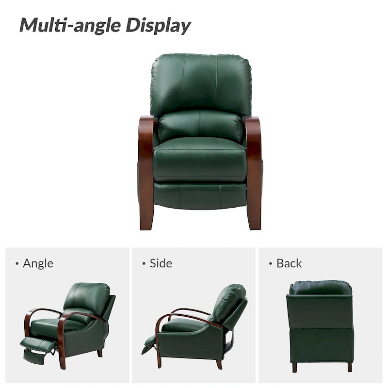 Fauteuil inclinable manuel Alex style moderne du milieu du siècle, en cuir véritable avec accoudoirs incurvés en bois, lot de 2