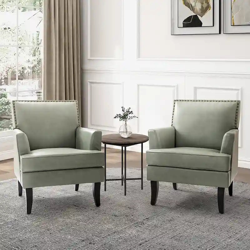 Ensemble de 2 fauteuils d'appoint Nileus Modern Classic en polyester avec pieds en bois massif par HULALA HOME