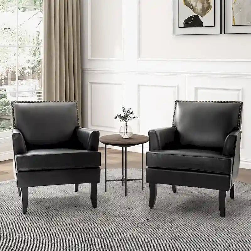 Ensemble de 2 fauteuils d'appoint Nileus Modern Classic en polyester avec pieds en bois massif par HULALA HOME