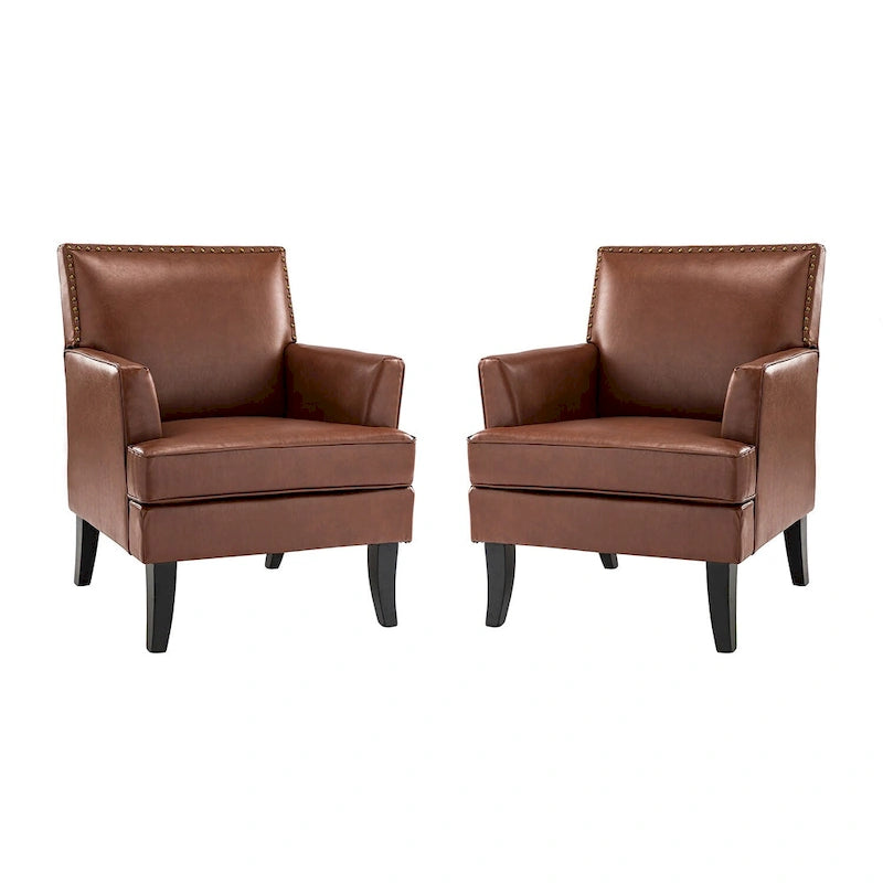 Ensemble de 2 fauteuils d'appoint Nileus Modern Classic en polyester avec pieds en bois massif par HULALA HOME