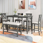 Nestfair 6-Piece Counter Height Dining Table Set with Chairs and Bench