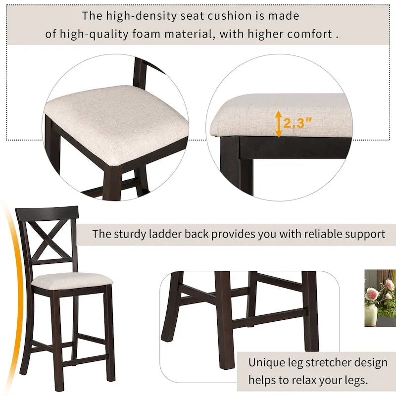 Ensemble de salle à manger Nestfair 6 pièces avec table haute, chaises et banc