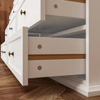 Commode élégante marron et blanche avec un grand espace de rangement et table d'appoint