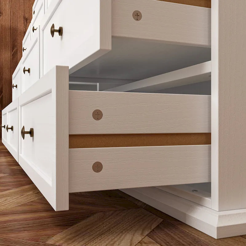 Commode élégante marron et blanche avec un grand espace de rangement et table d'appoint