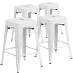 Lot de 4 tabourets de bar sans dossier en métal, hauteur comptoir, intérieur/extérieur, assise carrée.