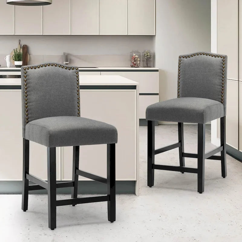 24 Inches Fabric Upholstered Nailhead Trim Counter Height Bar stools with Back Set of 2