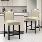 Tabourets de bar de hauteur comptoir avec dossier, revêtement en tissu de 61 cm (24 pouces), garniture cloutée, ensemble de 2