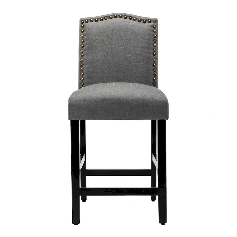 Tabourets de bar de hauteur comptoir avec dossier, revêtement en tissu de 61 cm (24 pouces), garniture cloutée, ensemble de 2