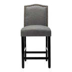 Tabourets de bar de hauteur comptoir avec dossier, revêtement en tissu de 61 cm (24 pouces), garniture cloutée, ensemble de 2