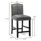 Tabourets de bar de hauteur comptoir avec dossier, revêtement en tissu de 61 cm (24 pouces), garniture cloutée, ensemble de 2