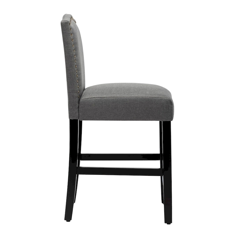 Tabourets de bar de hauteur comptoir avec dossier, revêtement en tissu de 61 cm (24 pouces), garniture cloutée, ensemble de 2