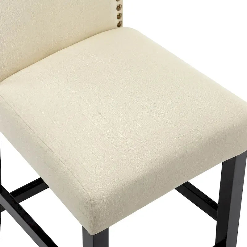 Tabourets de bar de hauteur comptoir avec dossier, revêtement en tissu de 61 cm (24 pouces), garniture cloutée, ensemble de 2