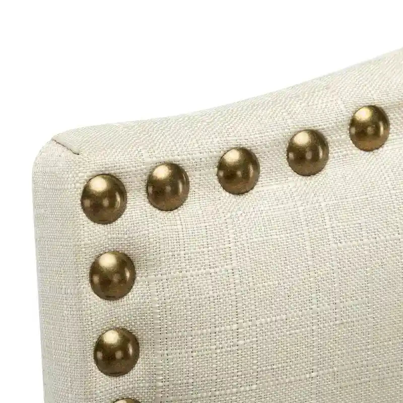 Tabourets de bar de hauteur comptoir avec dossier, revêtement en tissu de 61 cm (24 pouces), garniture cloutée, ensemble de 2