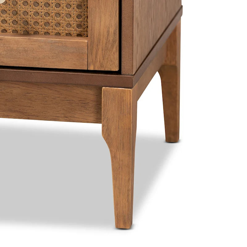 Commode Ramiel à 4 tiroirs en frêne, noyer et rotin, style moderne du milieu du siècle
