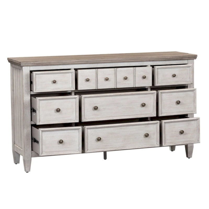 Heartland Antique White and Tobacco 9 Drawer Dresser
