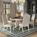 Caelum Farmhouse White Fabric Upholstered 7-Piece Round Dining Set By The Gray Barn