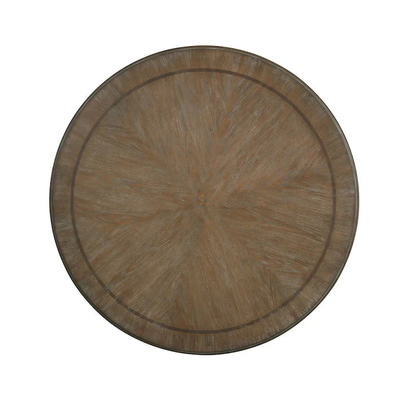 Ensemble de salle à manger rond 7 pièces Caelum Farmhouse, recouvert de tissu blanc, par The Gray Barn