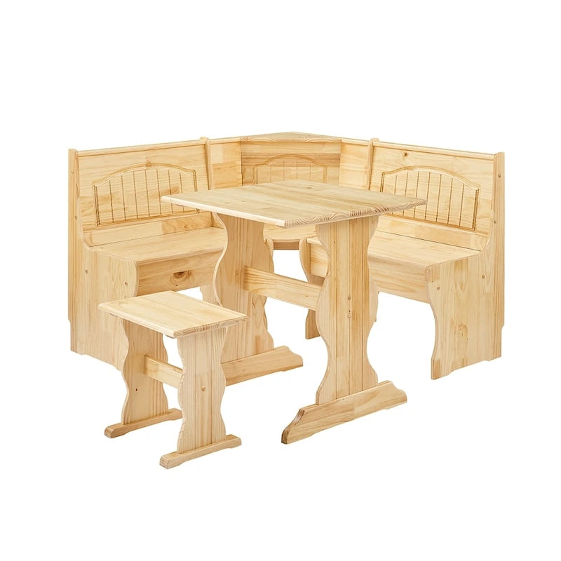 Ensemble table et banc de petit-déjeuner 3 pièces en bois massif de style traditionnel MUSEHOMEINC, avec rangement dissimulé.