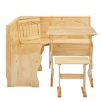 Ensemble table et banc de petit-déjeuner 3 pièces en bois massif de style traditionnel MUSEHOMEINC, avec rangement dissimulé.