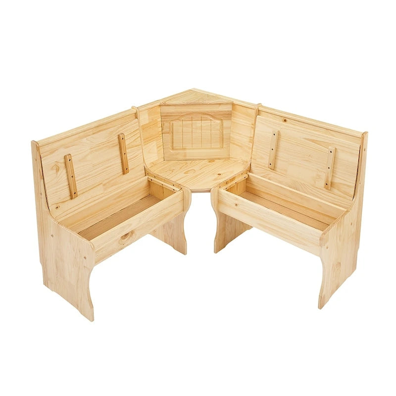 Ensemble table et banc de petit-déjeuner 3 pièces en bois massif de style traditionnel MUSEHOMEINC, avec rangement dissimulé.