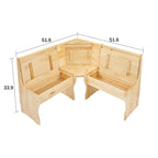 Ensemble table et banc de petit-déjeuner 3 pièces en bois massif de style traditionnel MUSEHOMEINC, avec rangement dissimulé.