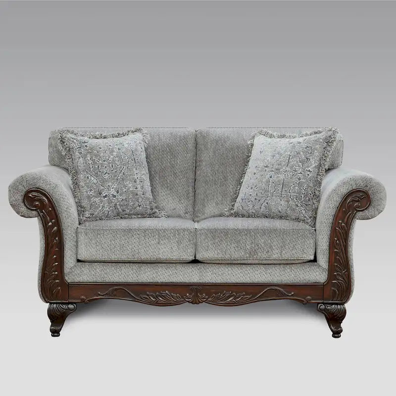 Roundhill Furniture Hernen Carved Wood Frame Loveseat