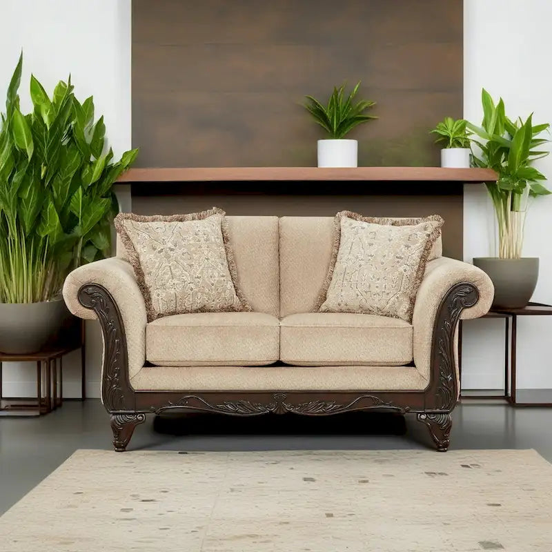 Canapé deux places Hernen à cadre en bois sculpté de Roundhill Furniture