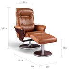 Fauteuil inclinable pivotant et repose-pieds Artiva USA « Milano » en cuir marron moderne