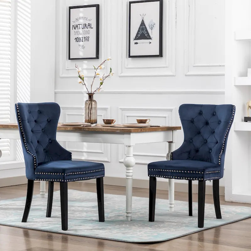 Chaises de salle à manger capitonnées Grandview (lot de 2) avec garniture cloutée et poignée anneau