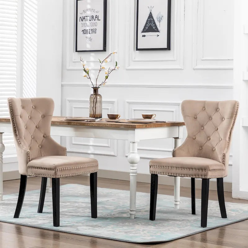 Chaises de salle à manger capitonnées Grandview (lot de 2) avec garniture cloutée et poignée anneau