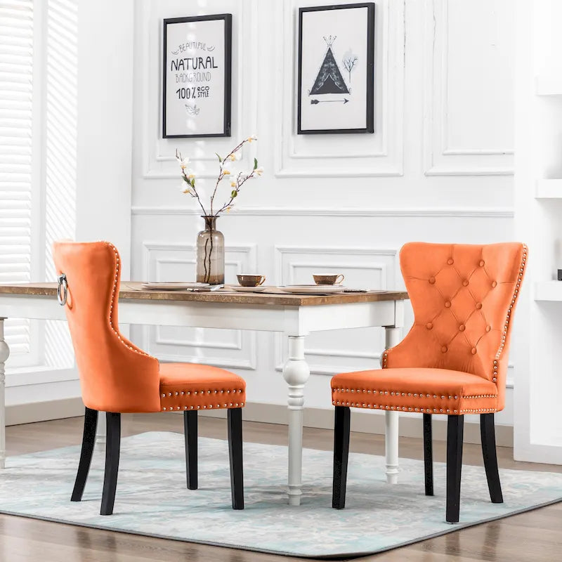 Chaises de salle à manger capitonnées Grandview (lot de 2) avec garniture cloutée et poignée anneau