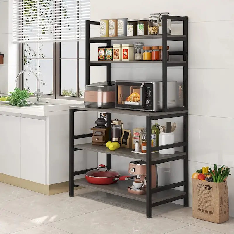 Étagère de boulanger à 5 niveaux avec rangement, support de cuisine pour micro-ondes, chariot