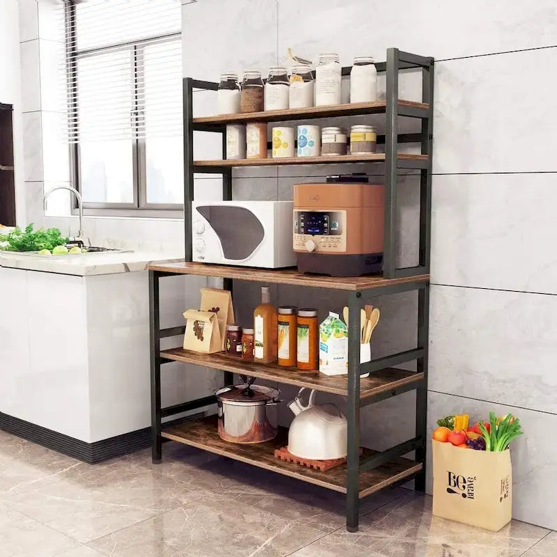 Étagère de boulanger à 5 niveaux avec rangement, support de cuisine pour micro-ondes, chariot