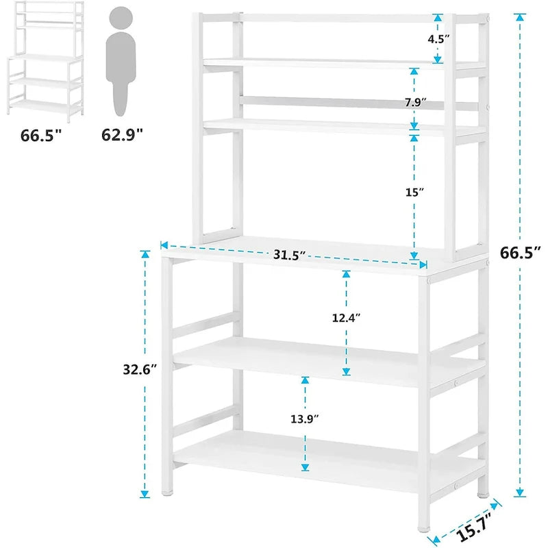 Étagère de boulanger à 5 niveaux avec rangement, support de cuisine pour micro-ondes, chariot