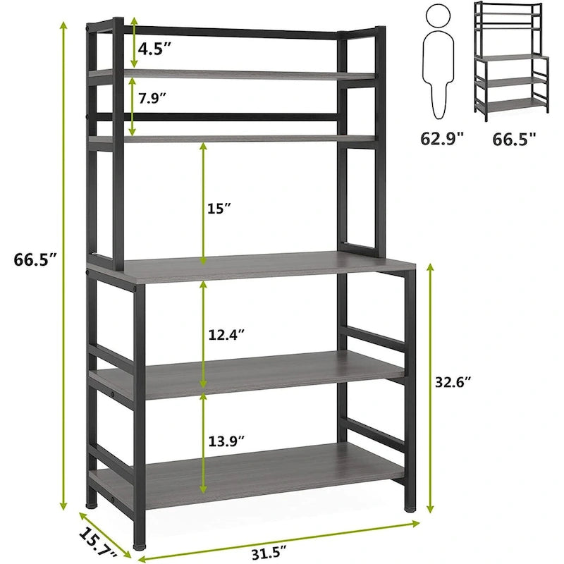 Étagère de boulanger à 5 niveaux avec rangement, support de cuisine pour micro-ondes, chariot
