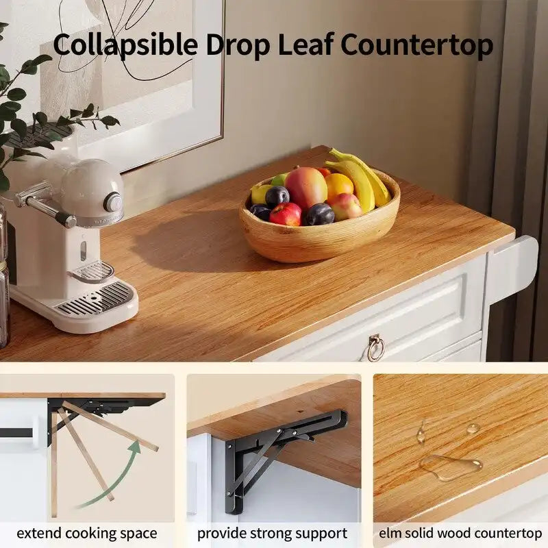 Chariot îlot de cuisine avec plateau en bois massif et roulettes verrouillables