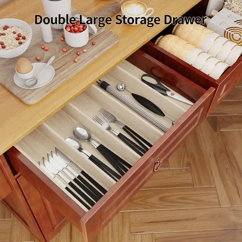 Chariot îlot de cuisine avec plateau en bois massif et roulettes verrouillables